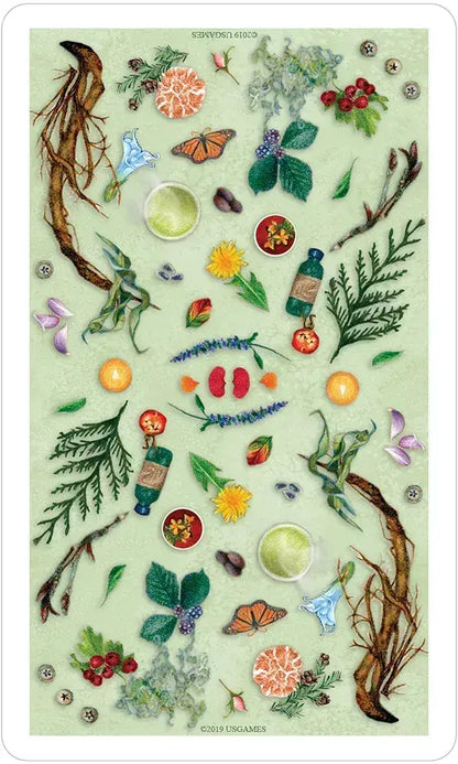 Collection of nature-themed stickers with plants, flowers, and insects on a light green background.