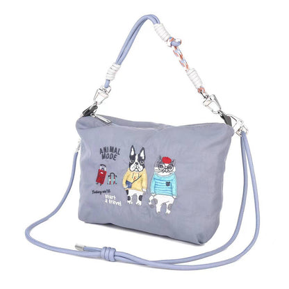 Kusuguru Japan Embroidered Cat Multi-Use Crossbody Bag: Gray