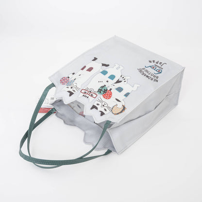 Whimsical "Nekomaruke Brother" Waterproof Mini Tote - Kusugu: White