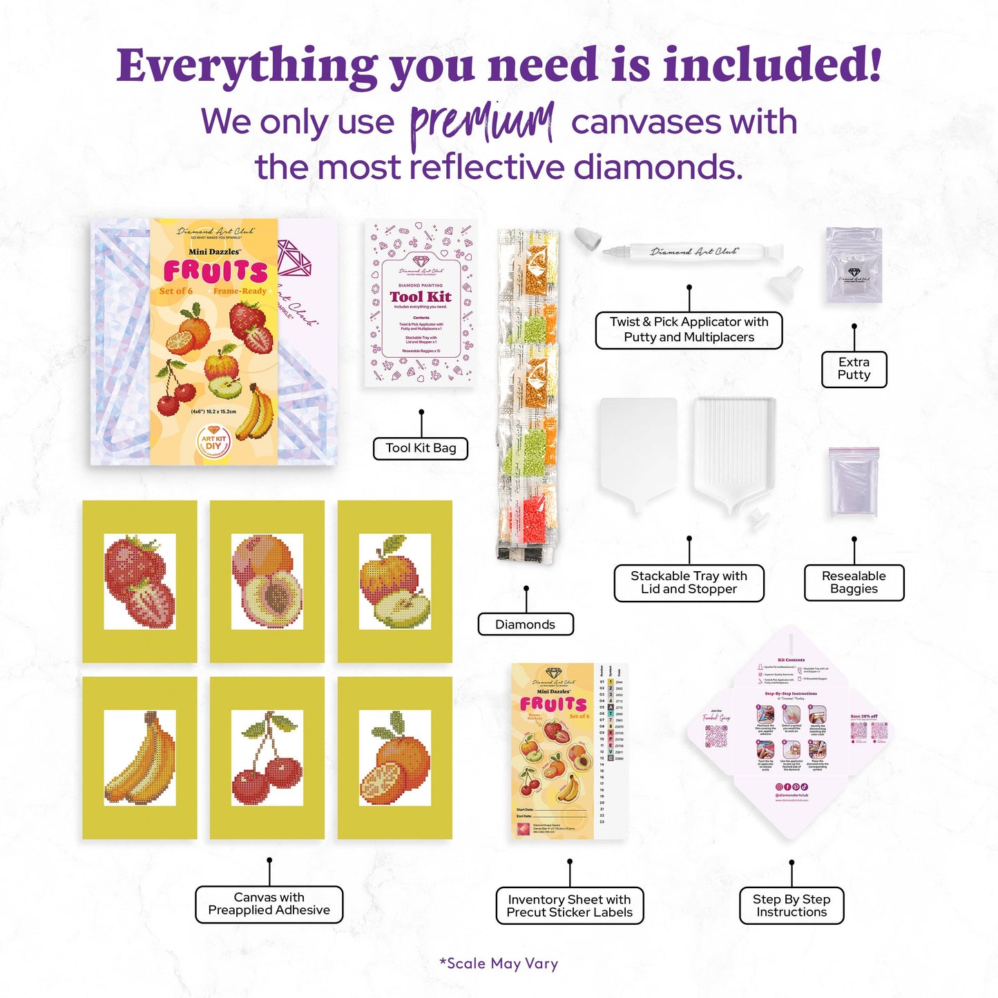 Mini Dazzles™ - Fruits: Square With 18 Colors Including 18 Fairy Dust Diamonds / 4,262 / 4" x 6" (10.2cm x 15.2cm)