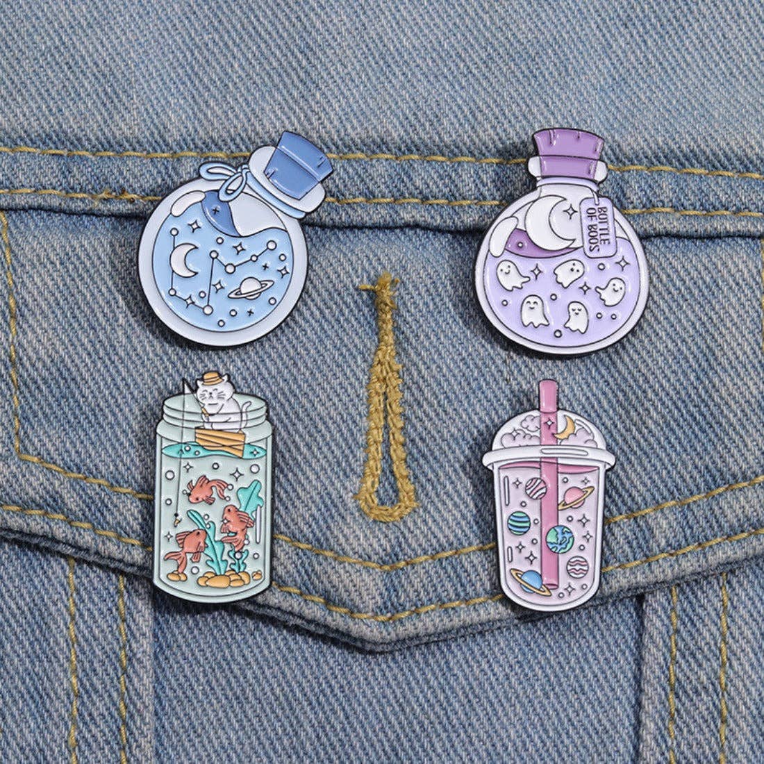 Pinori - Whimsical Potion Planet Enamel Pin: Blue