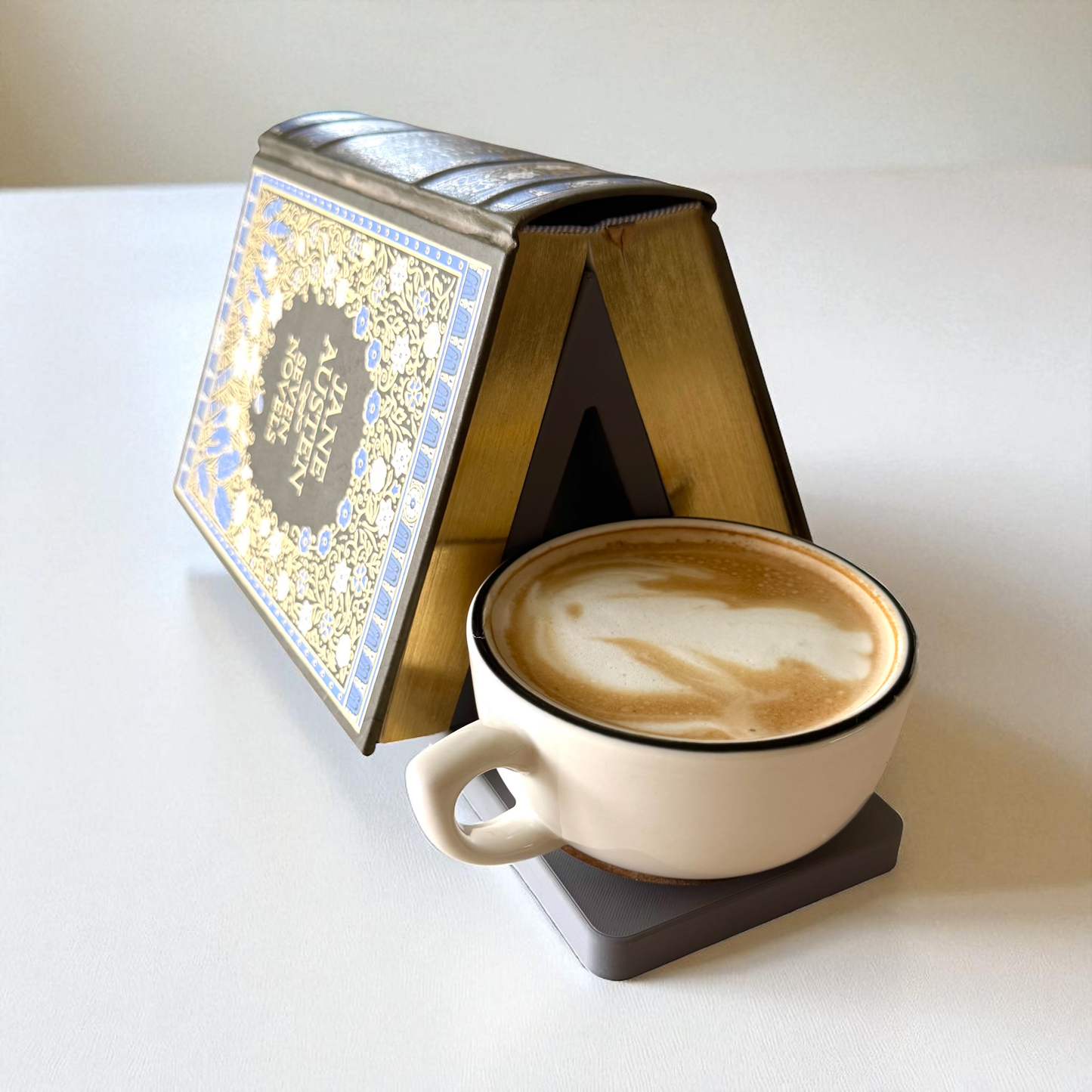 Book Stand Place Holder with Coaster: White