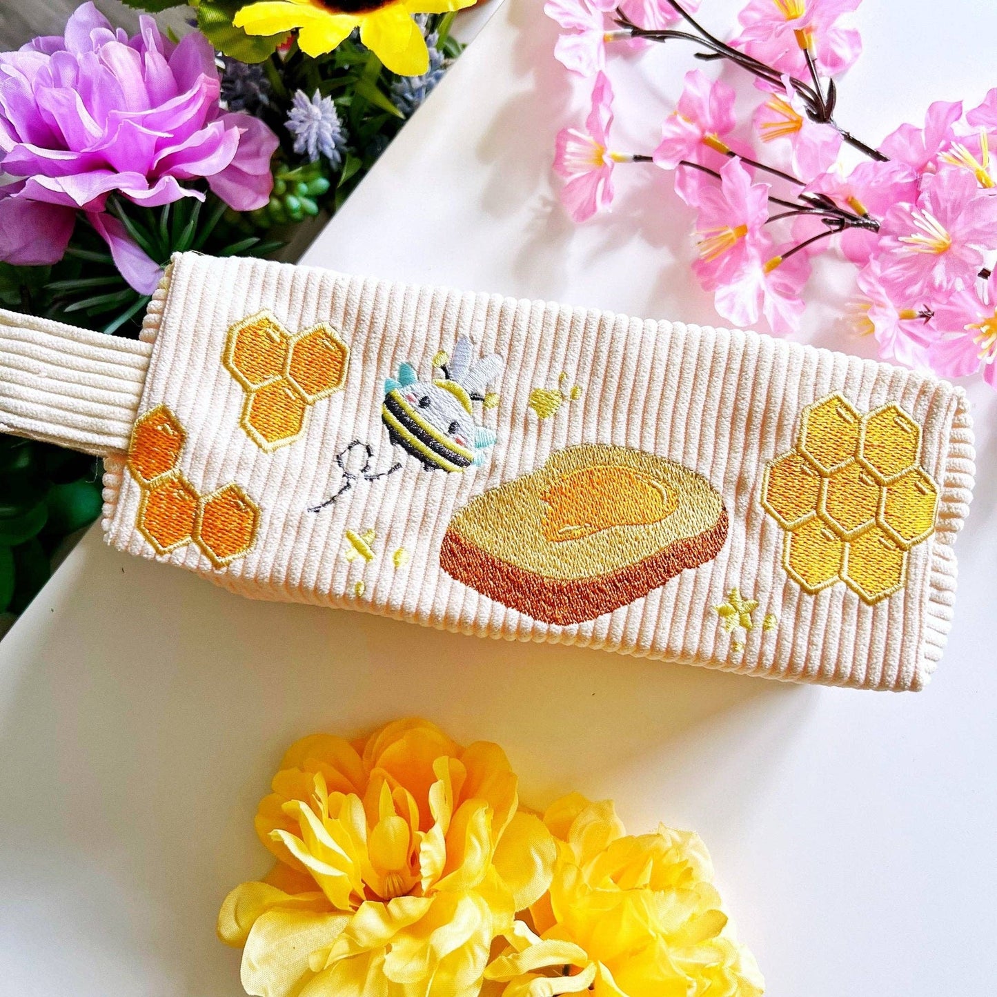 Corduroy Pencil Pouch - Honeycomb (Embroidered)