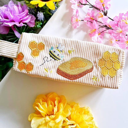 Corduroy Pencil Pouch - Honeycomb (Embroidered)