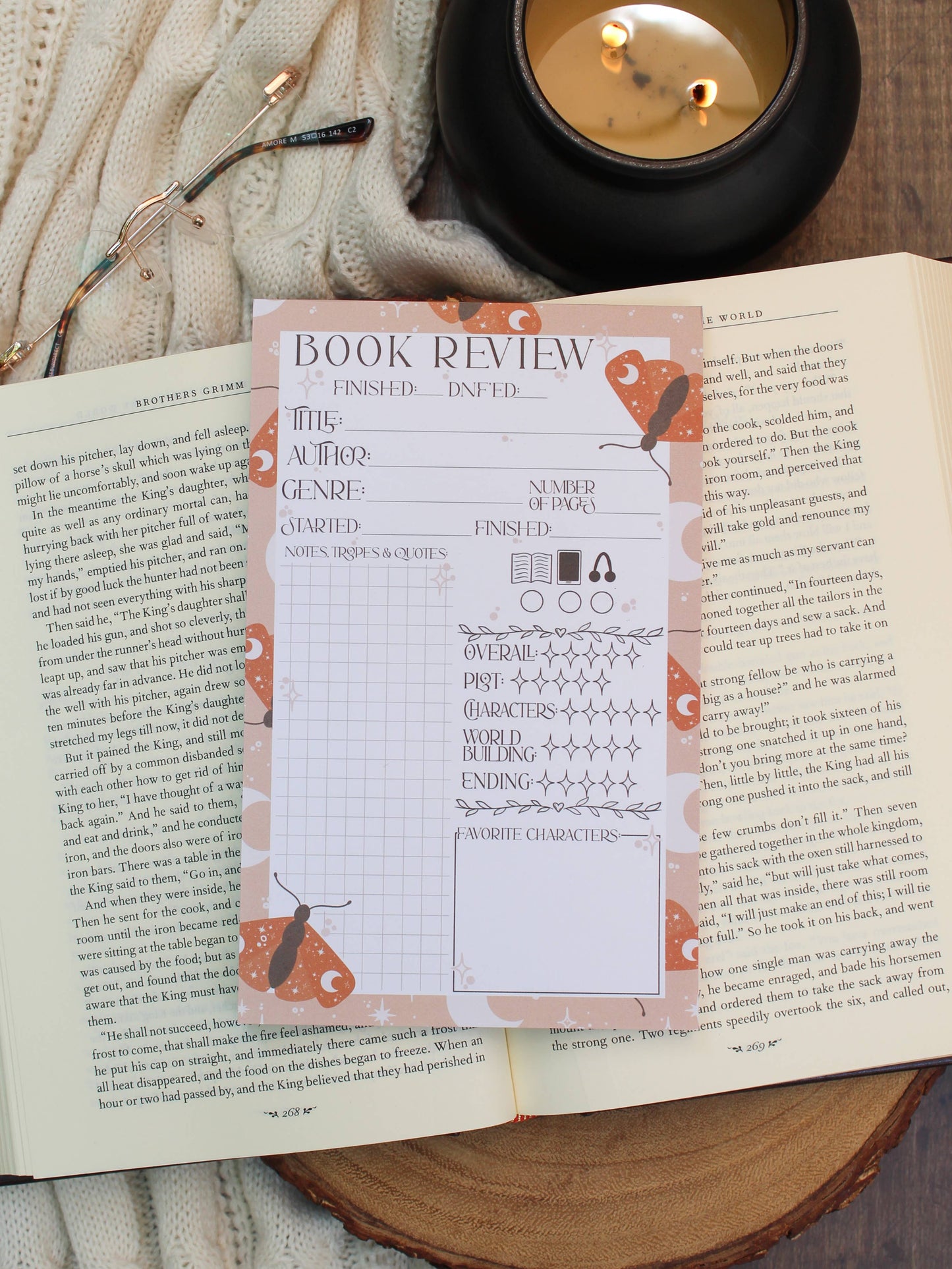 5x8 Book Review Notepad | Celestial Moths |  Reading Notepad