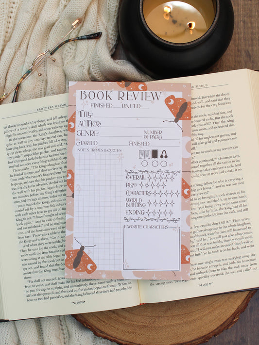 5x8 Book Review Notepad | Celestial Moths |  Reading Notepad