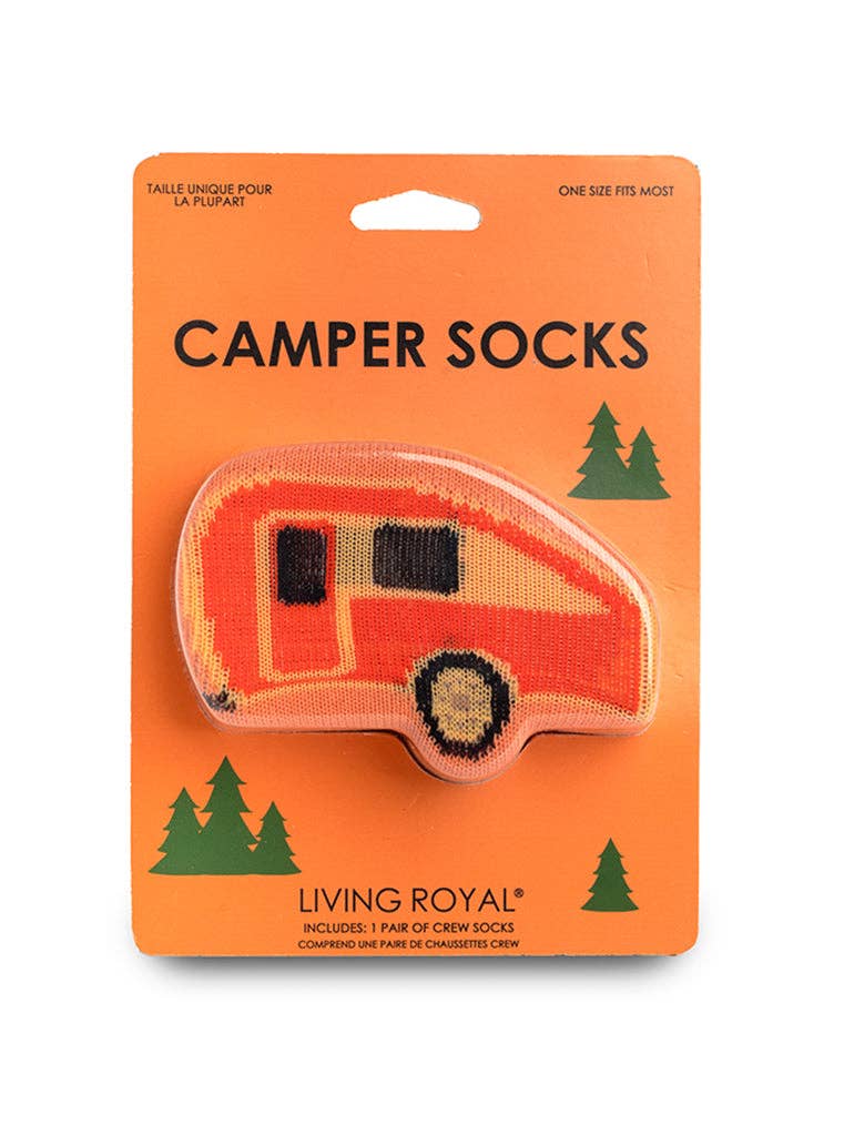 3D Packaged Crew Socks - Camper at the Lake - Orange