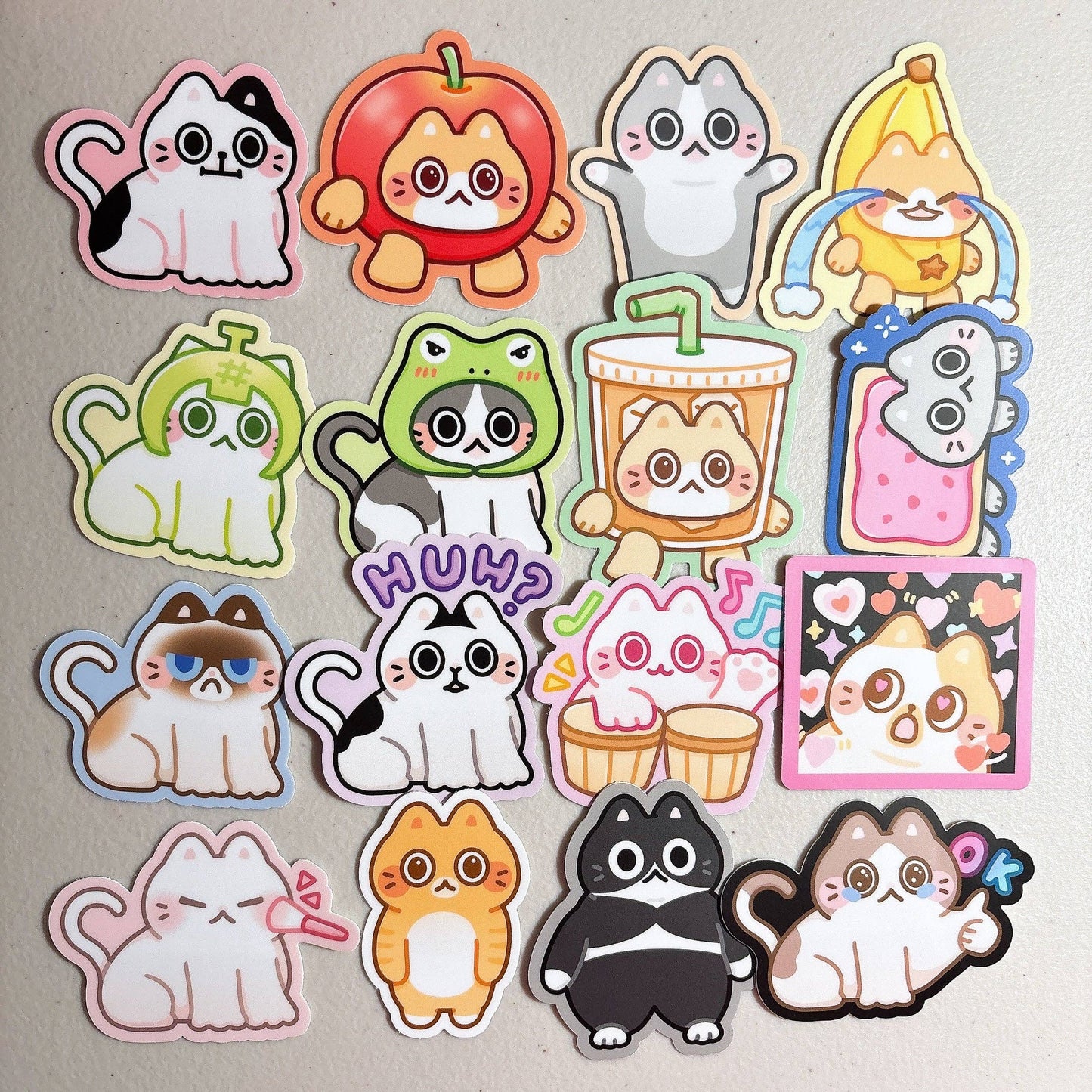 Cute Cat Meme Heavy Duty Waterproof Vinyl Diecut Stickers: Apple Cat