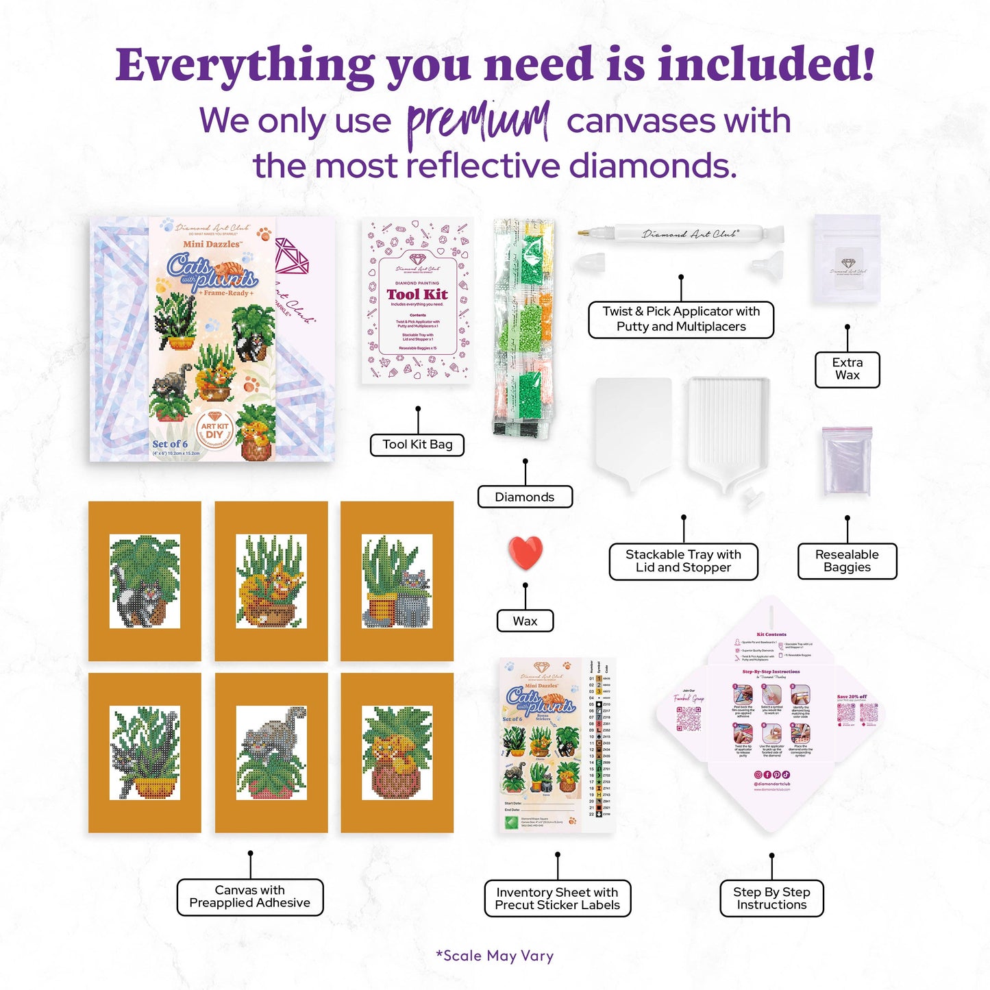 Mini Dazzles™ - Cats with Plants: Square With 22 Colors Including 4 ABs and 18 Fairy Dust Diamonds / 5,095 / 4" x 6" (10.2cm x 15.2cm)