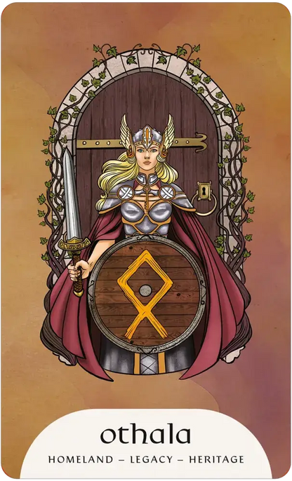 Card featuring a warrior with a shield and sword, labeled 'othala'.