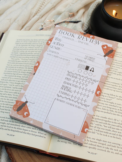 5x8 Book Review Notepad | Celestial Moths |  Reading Notepad