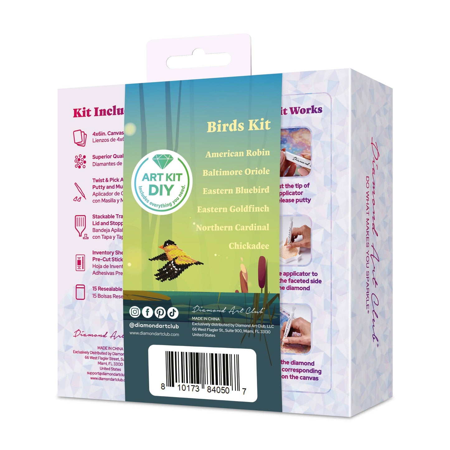 Mini Dazzles™ - Birds: Square With 17 Colors Including 1 AB and 16 Fairy Dust Diamonds / 2,947 / 4" x 6" (10.2cm x 15.2cm)