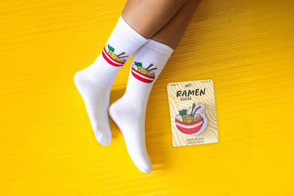3D Packaged Crew Socks - Bowl of Ramen Noodles - White