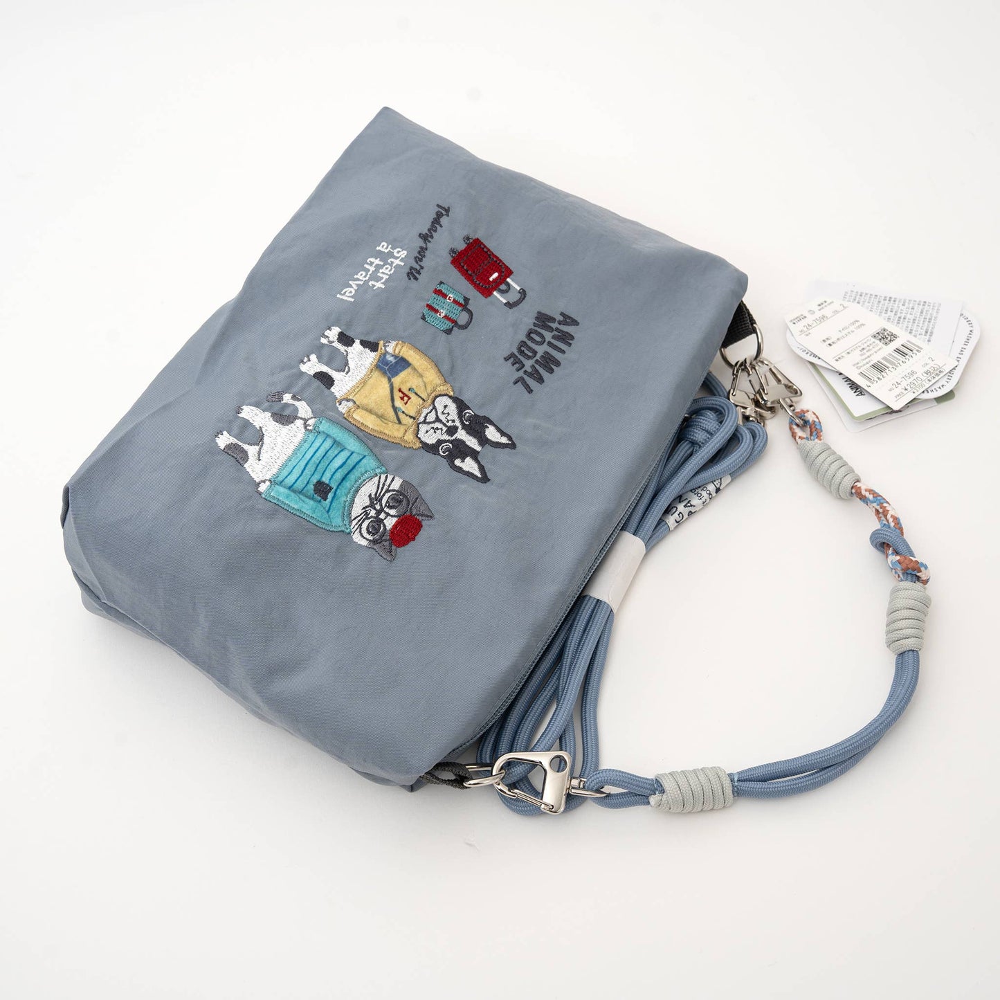 Kusuguru Japan Embroidered Cat Multi-Use Crossbody Bag: Green