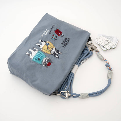 Kusuguru Japan Embroidered Cat Multi-Use Crossbody Bag: Green