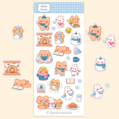 Winter Friends Matte Sticker Sheet • Kawaii Snowy Scrapbooking