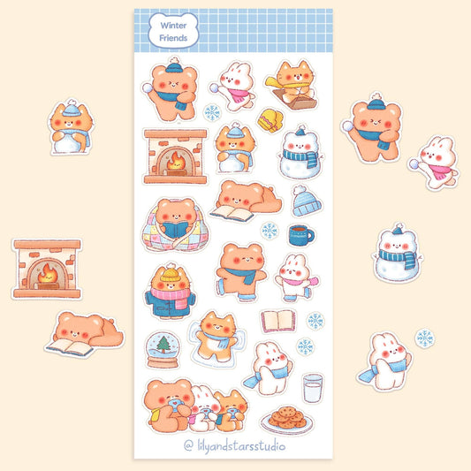 Winter Friends Matte Sticker Sheet • Kawaii Snowy Scrapbooking