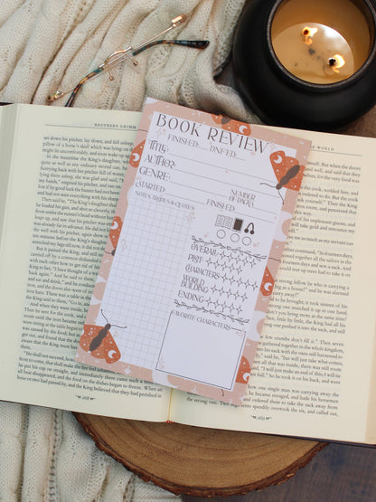 5x8 Book Review Notepad | Celestial Moths |  Reading Notepad