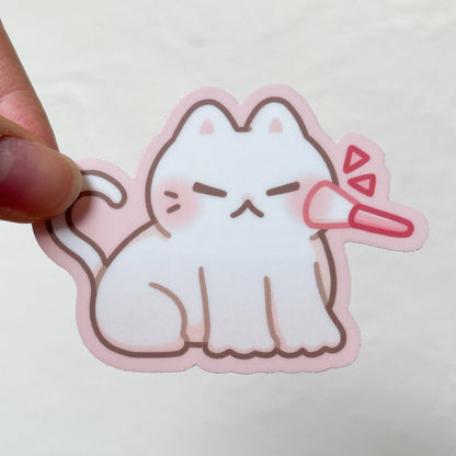 Cute Cat Meme Heavy Duty Waterproof Vinyl Diecut Stickers: Melon Hat Cat
