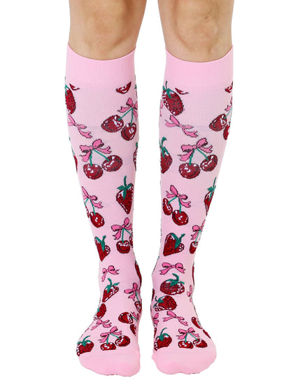 Compression Socks (15-20mmHg) - Sweet Fruits & Bows - Pink