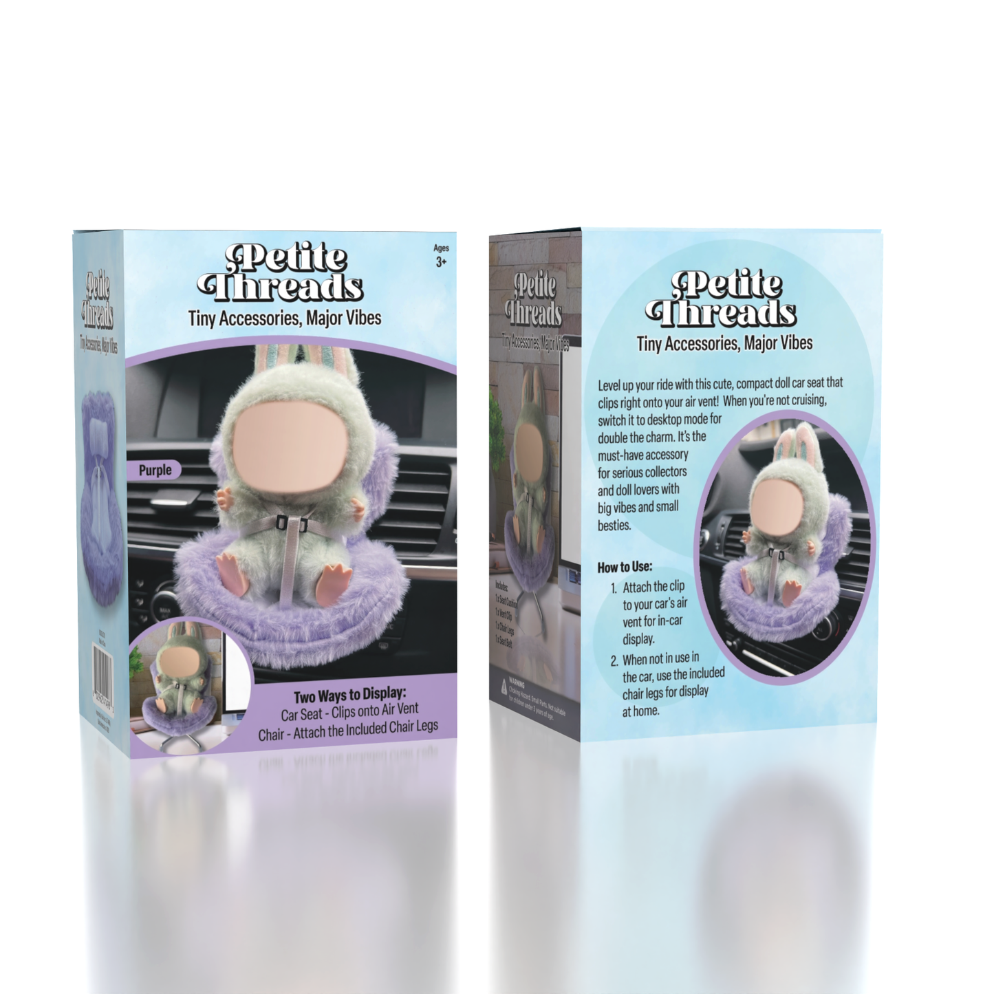 Mini Car Seat For Plush Dolls (1pc) Multiple Colors - Petite Threads: Blue