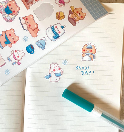 Winter Friends Matte Sticker Sheet • Kawaii Snowy Scrapbooking