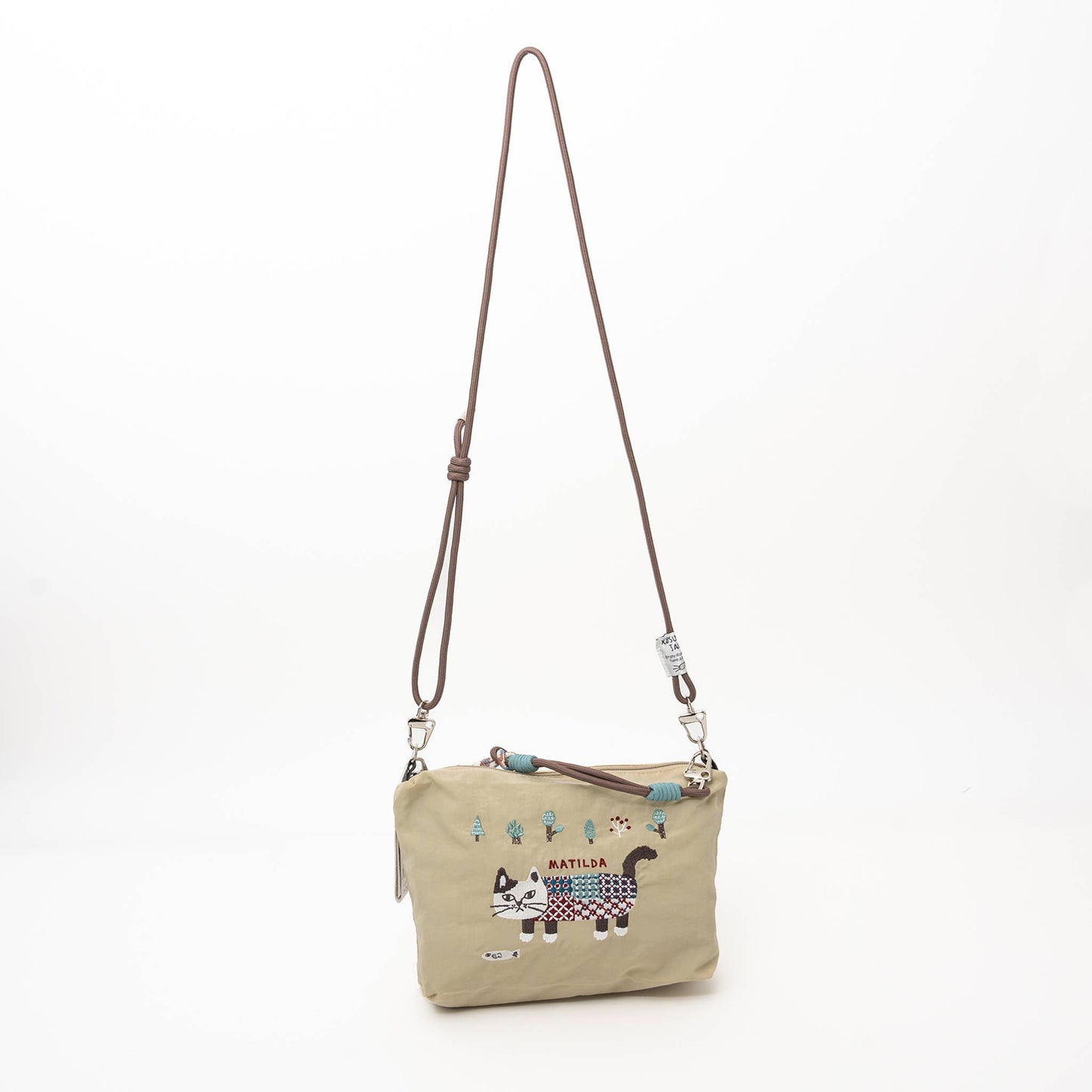 Kusuguru Japan Embroidered Cat Multi-Use Crossbody Bag: Green