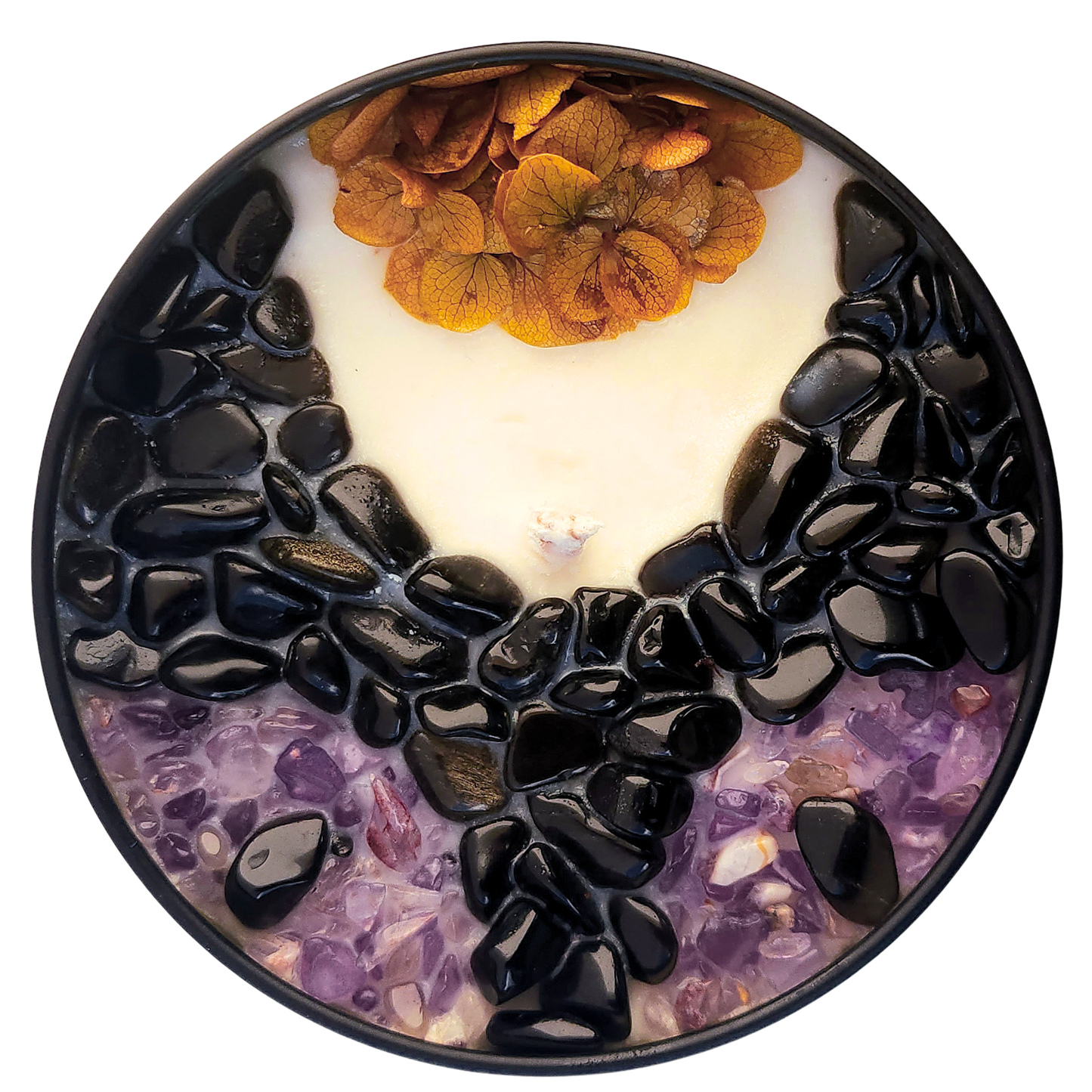 Black Cat • 8oz Soy Crystal Candle: Peridot (green eyes)