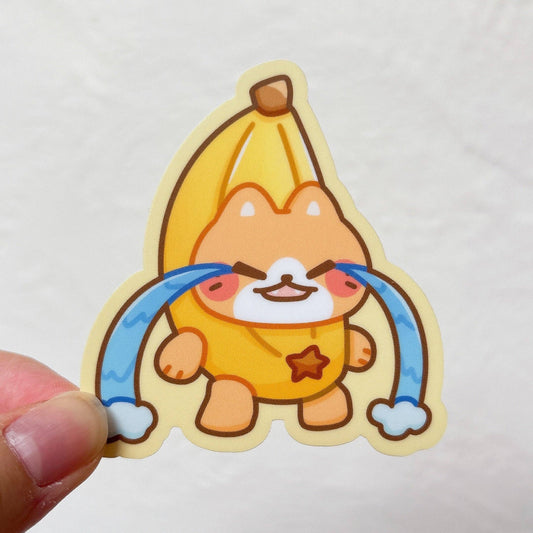 Cute Cat Meme Heavy Duty Waterproof Vinyl Diecut Stickers: Banana Crying Cat