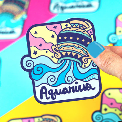 Zodiac Aquarius Astrology Water Bottle Vinyl Sticker