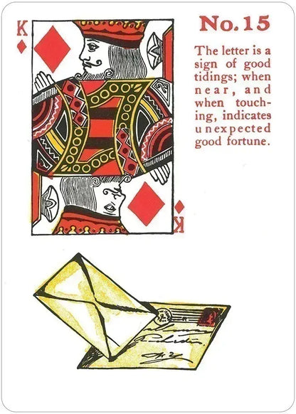 King of Diamonds playing card with an envelope and text on a white background