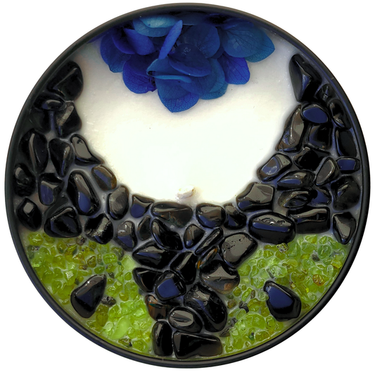 Black Cat • 8oz Soy Crystal Candle: Peridot (green eyes)